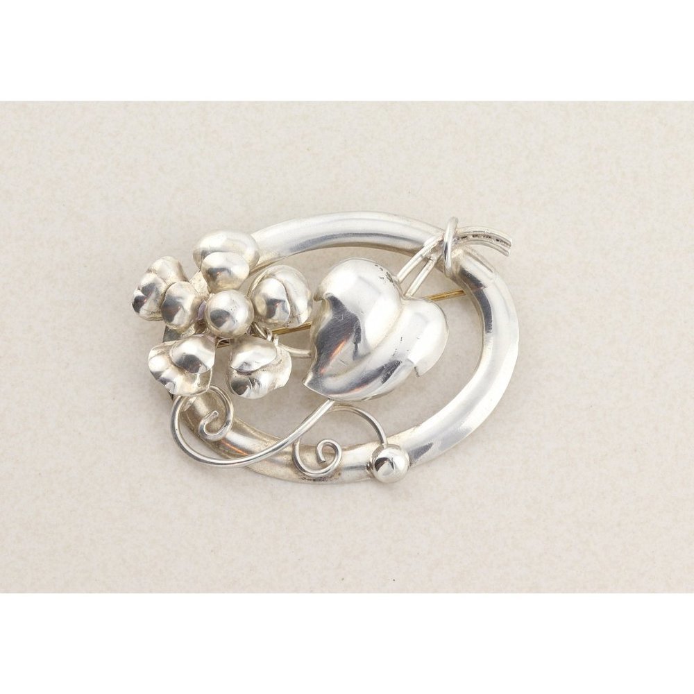 Sterling Silver Large Leaf and Flower Pin Brooch